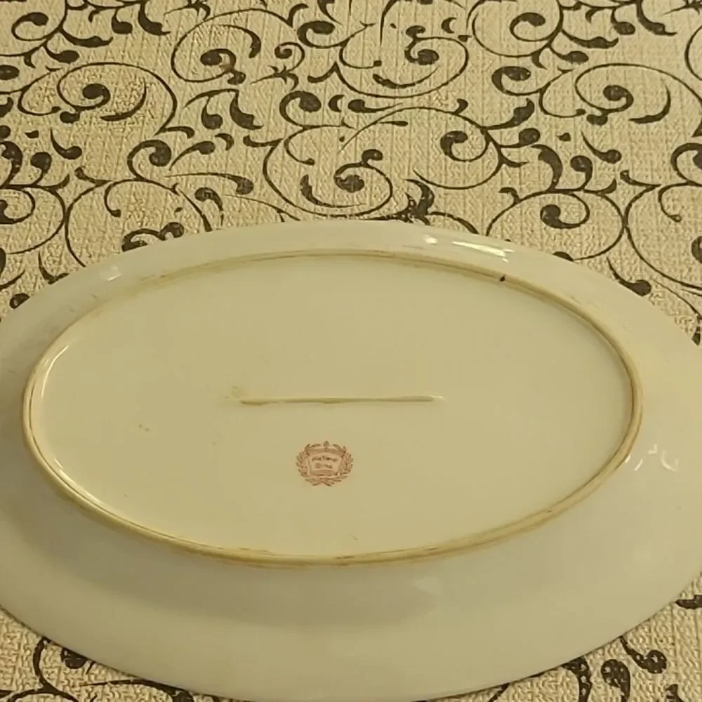 National China Floral Oval Serving Platter - Cream and Green